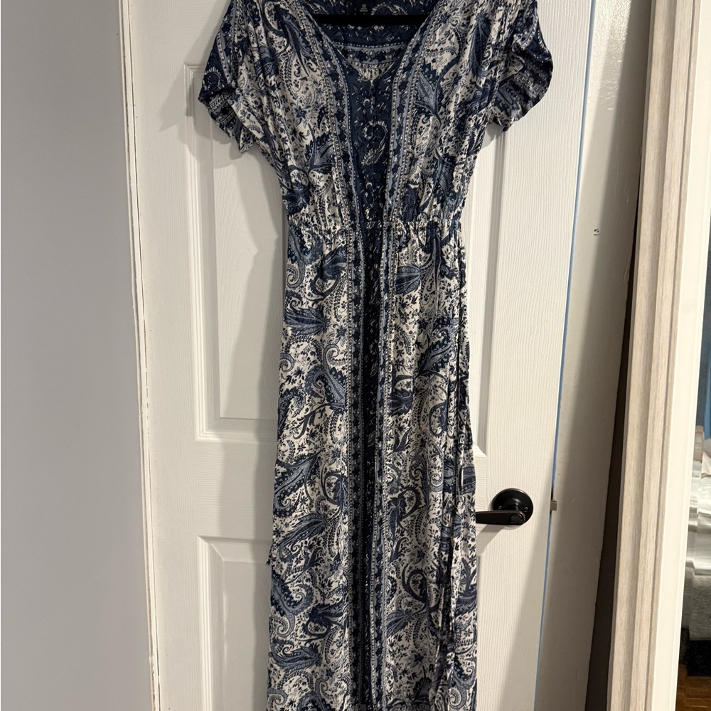 Lucky Brand Navy and White Paisley Maxi Dress